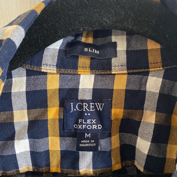 J.CREW NAVY AND YELLOW PLAID FLEX SLIM OXFORD BUTTON DOWN SHIRT SIZE MEDIUM - Picture 3 of 4